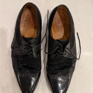 Gucci Black Leather & Pony Hair Wingtip Derby Oxfords